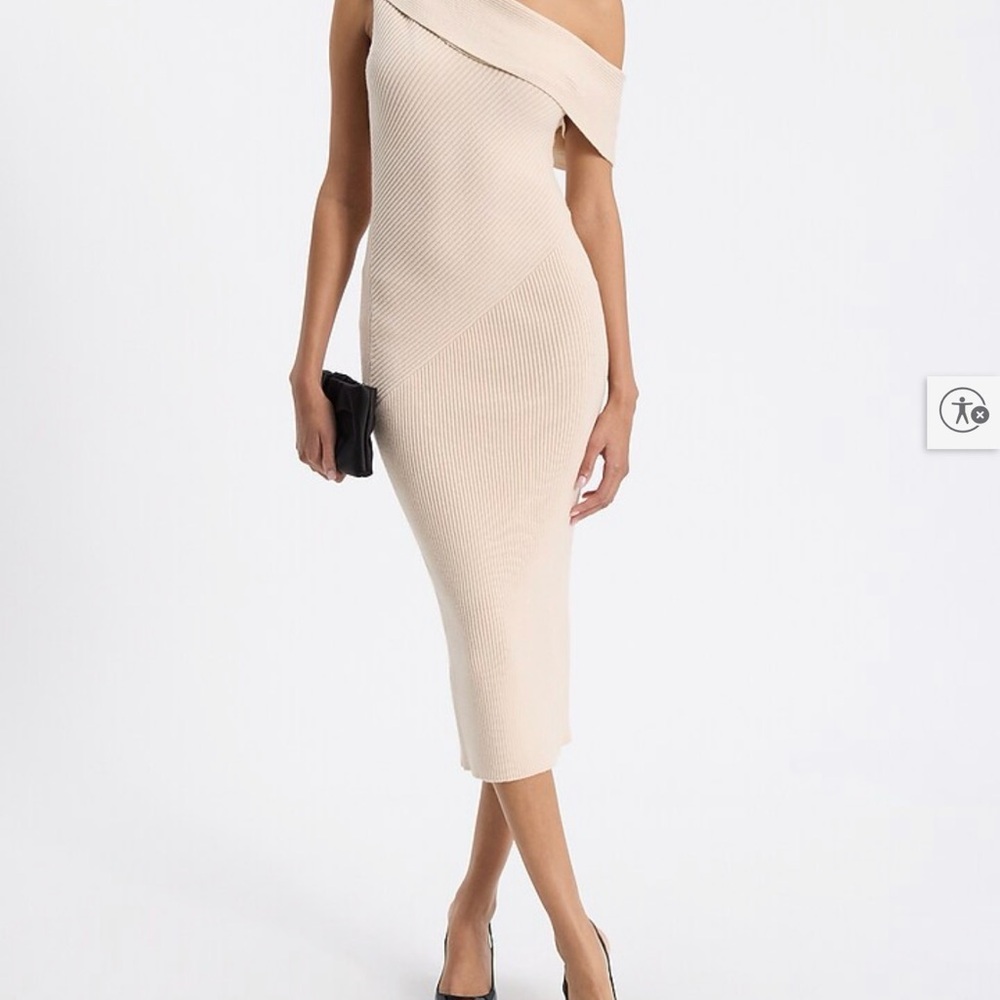 Express Elegant Beige One-Shoulder Dress